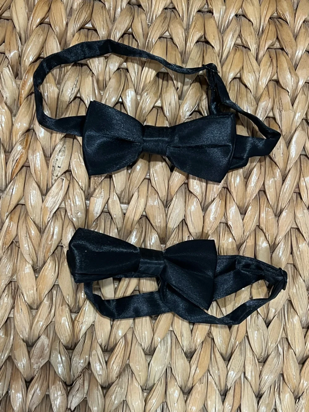 Classic Black Satin Kids Bow Tie Set - Formal Bow Ties (2 Pack)